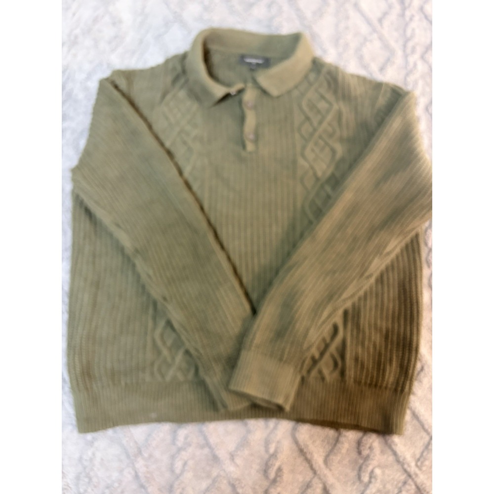 Banana Republic Sweater Mens Large Green Cable Knit Polo Collar Pullover